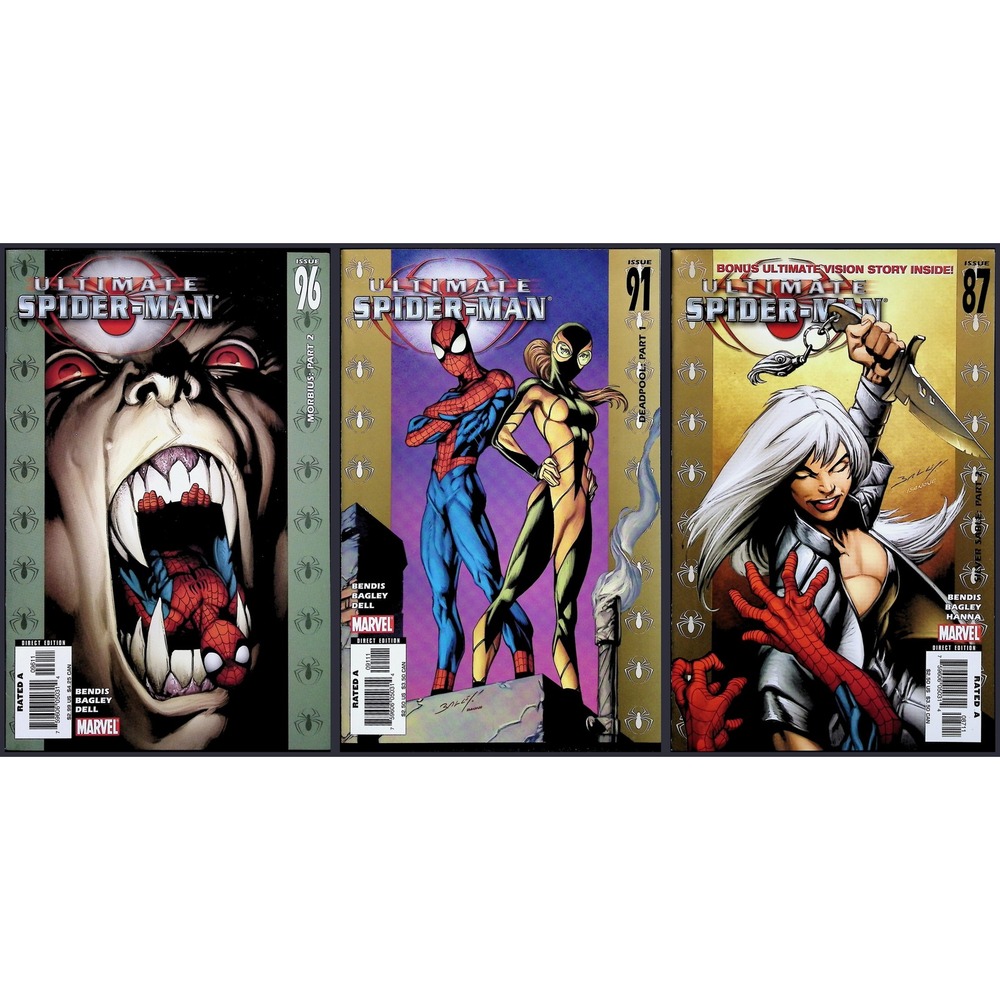 Ultimate Spider-Man 3X Comic Lot #87 91 96 Morbius Deadpool Silver Sable Marvel
